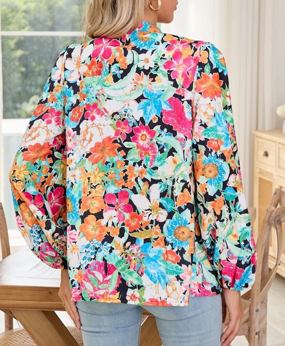 HIDDEN GEMS Floral Tassel Blouse