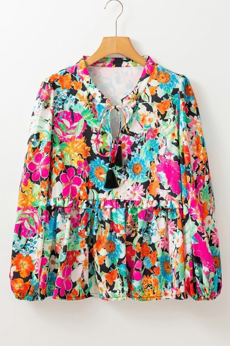 HIDDEN GEMS Floral Tassel Blouse