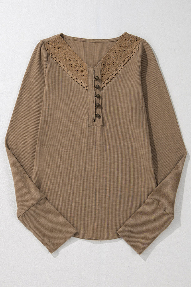 HIDDEN GEMS Cozy Essential Lace Ribbed Top