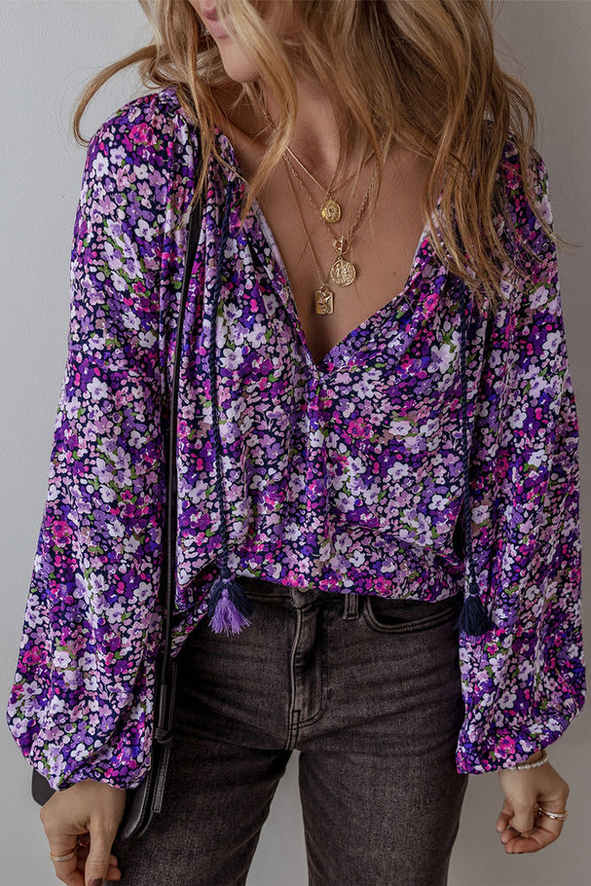 HIDDEN GEMS Floral Bishop Sleeve Blouse