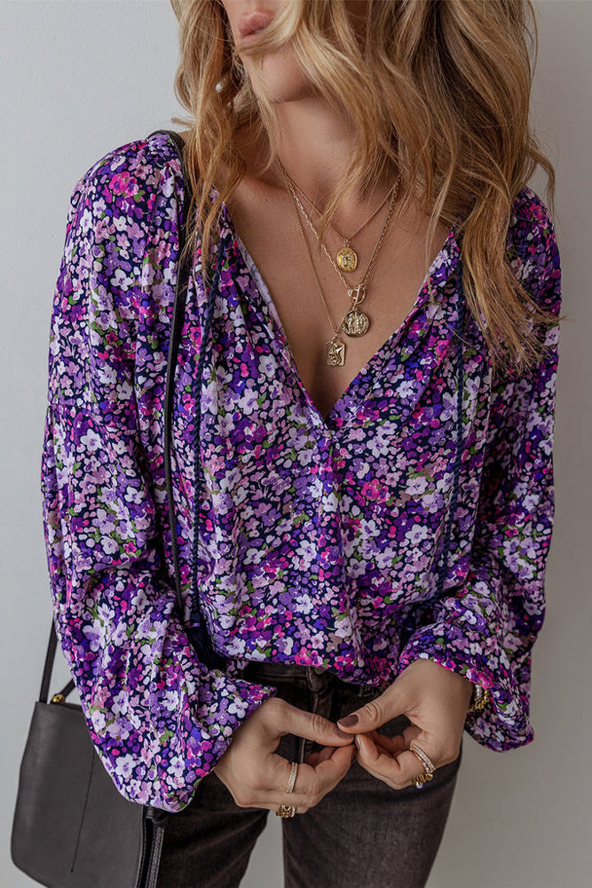 HIDDEN GEMS Floral Bishop Sleeve Blouse