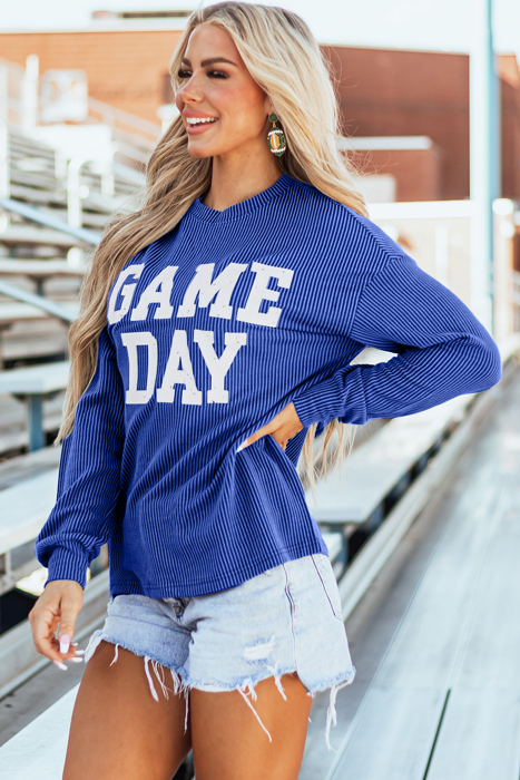 HIDDEN GEMS | GAME DAY Corded Long Sleeve Crewneck Top