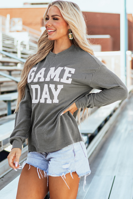 HIDDEN GEMS | GAME DAY Corded Long Sleeve Crewneck Top