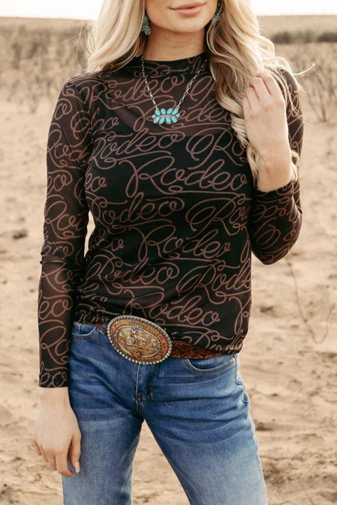 HIDDEN GEMS Rodeo Mesh Long Sleeve Top