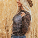  HIDDEN GEMS | Western Rodeo Mesh Mock Neck Top