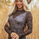  HIDDEN GEMS | Western Rodeo Mesh Mock Neck Top