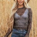  HIDDEN GEMS | Western Rodeo Mesh Mock Neck Top