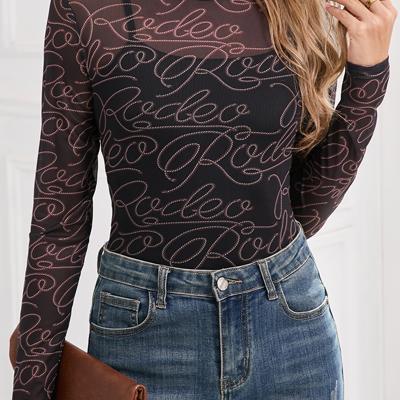 HIDDEN GEMS | Western Rodeo Mesh Mock Neck Top