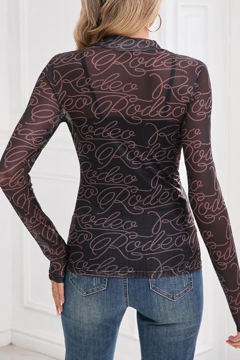 HIDDEN GEMS | Western Rodeo Mesh Mock Neck Top