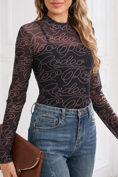 HIDDEN GEMS | Western Rodeo Mesh Mock Neck Top