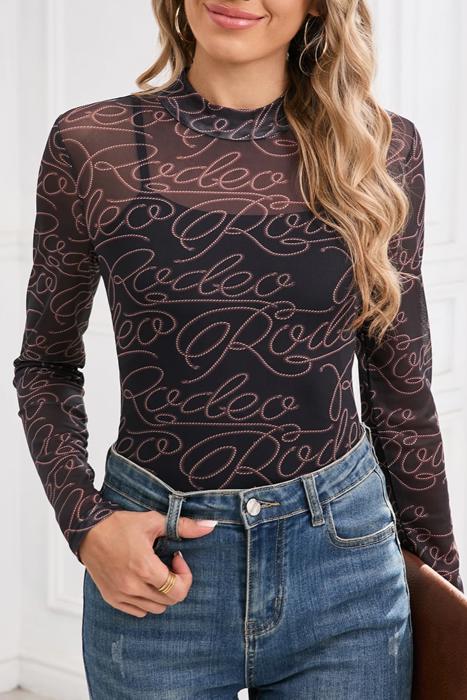 HIDDEN GEMS | Western Rodeo Mesh Mock Neck Top