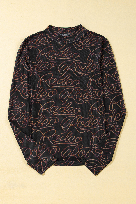 HIDDEN GEMS | Western Rodeo Mesh Mock Neck Top