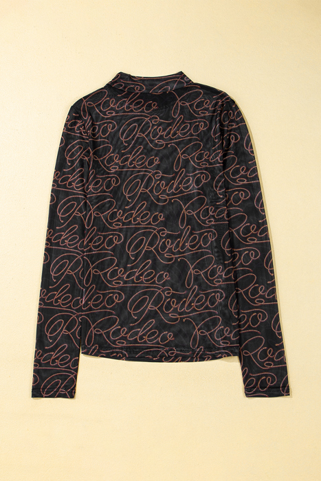 HIDDEN GEMS | Western Rodeo Mesh Mock Neck Top