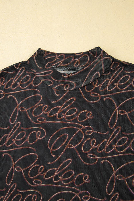HIDDEN GEMS | Western Rodeo Mesh Mock Neck Top