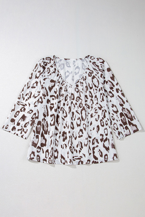 HIDDEN GEMS Leopard Shirred Blouse