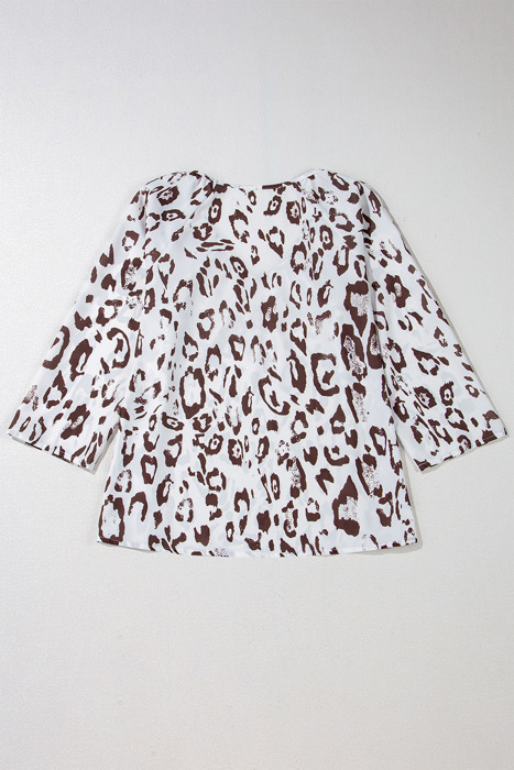 HIDDEN GEMS Leopard Shirred Blouse