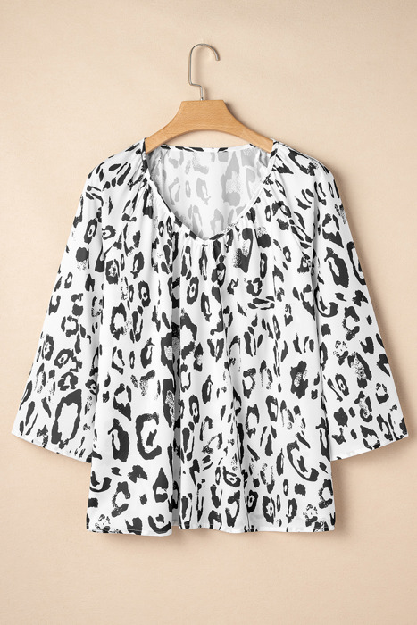 HIDDEN GEMS Leopard Shirred Blouse