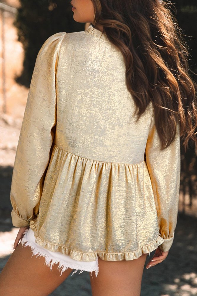 The Holiday Metallic Gold Babydoll Top