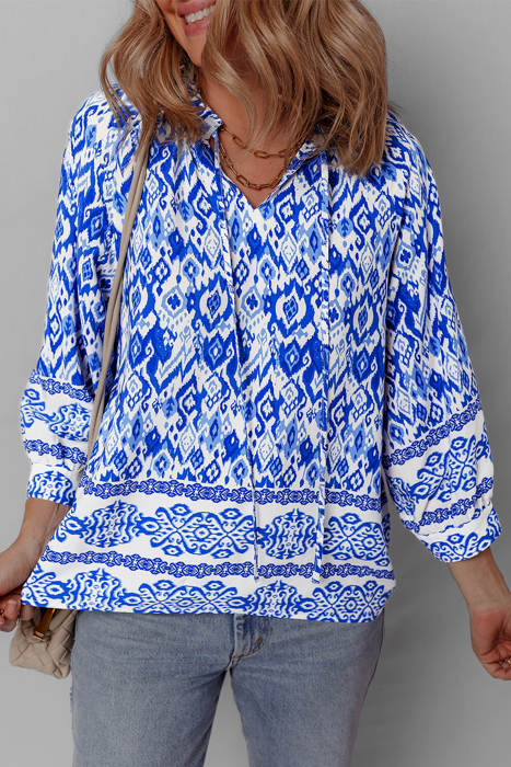 HIDDEN GEMS | Boho Tied Neck 3/4 Sleeve Blouse