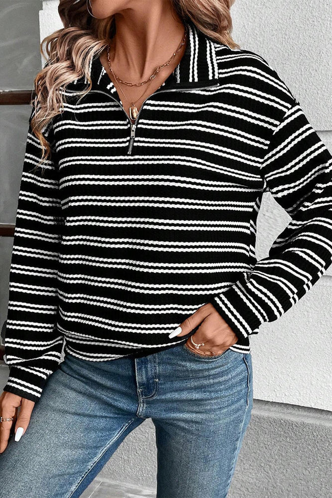 HIDDEN GEMS Beloved Basics Stripe Zip Top