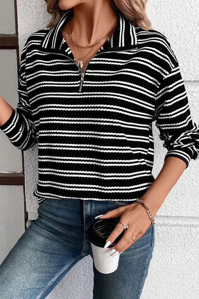 HIDDEN GEMS Beloved Basics Stripe Zip Top