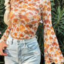  HIDDEN GEMS | Floral Bell Sleeve Mock Neck Blouse