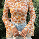  HIDDEN GEMS | Floral Bell Sleeve Mock Neck Blouse