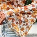  HIDDEN GEMS | Floral Bell Sleeve Mock Neck Blouse