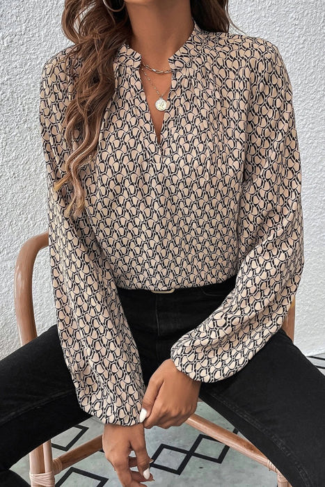 HIDDEN GEMS Abstract V Neck Blouse