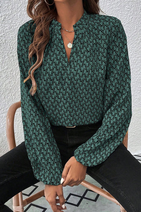 HIDDEN GEMS Abstract V Neck Blouse