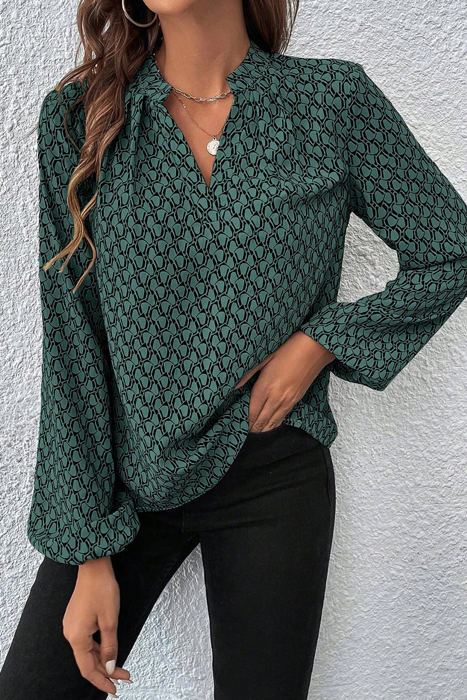 HIDDEN GEMS Abstract V Neck Blouse