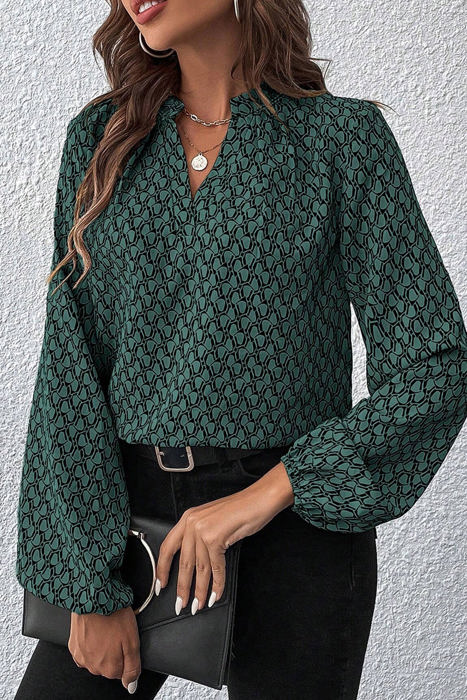 HIDDEN GEMS Abstract V Neck Blouse