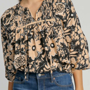  HIDDEN GEMS Floral Smocked Textured Blouse