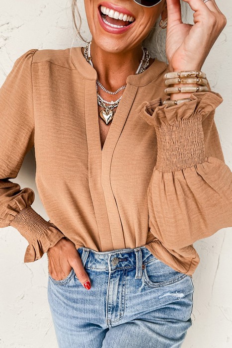 The Devon Crinkled Smocked Sleeve Blouse