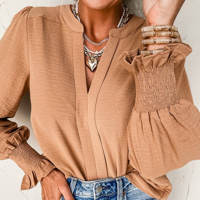 The Devon Crinkled Smocked Sleeve Blouse