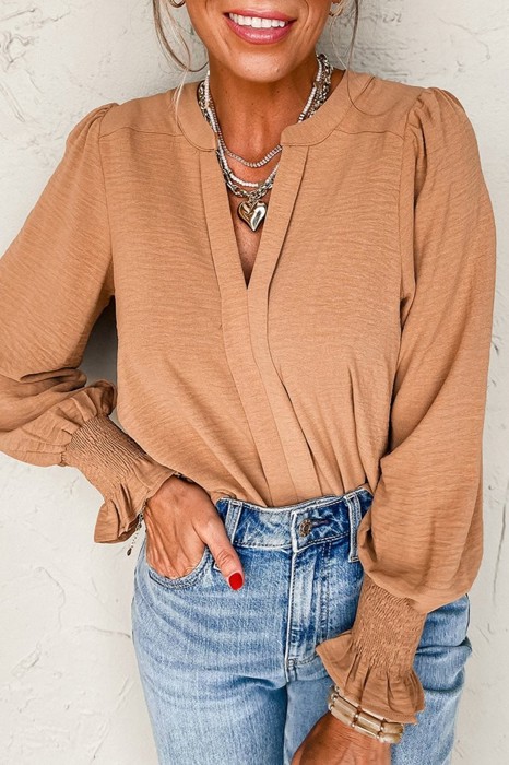 The Devon Crinkled Smocked Sleeve Blouse