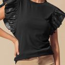  HIDDEN GEMS Ruffle Faux Leather Sleeve Top