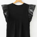  HIDDEN GEMS Ruffle Faux Leather Sleeve Top