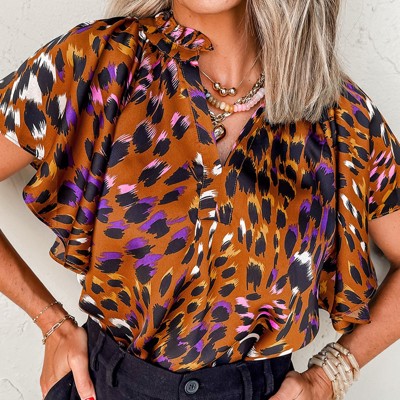 HIDDEN GEMS Artsy Leopard Ruffle Top