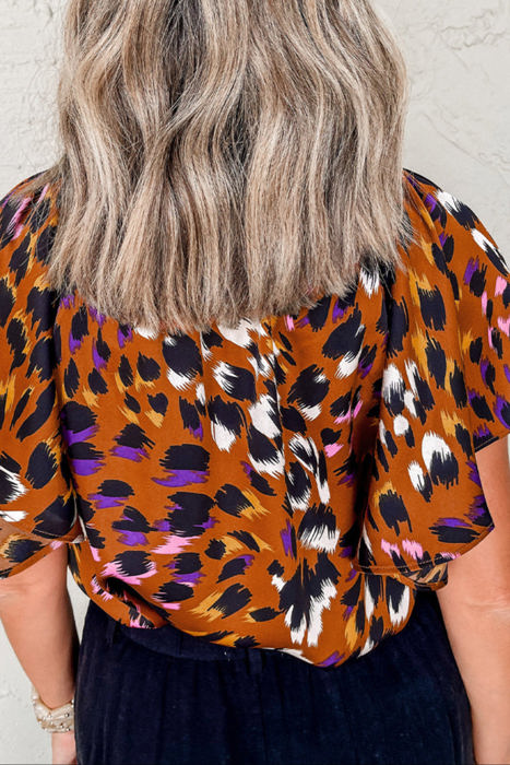 HIDDEN GEMS Artsy Leopard Ruffle Top