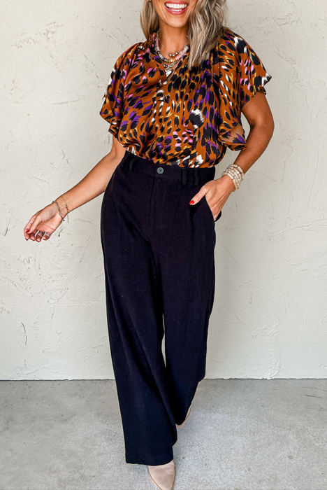 HIDDEN GEMS Artsy Leopard Ruffle Top