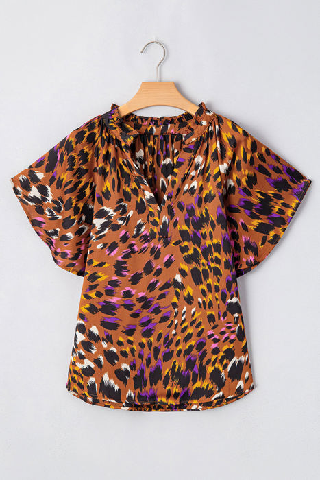 HIDDEN GEMS Artsy Leopard Ruffle Top