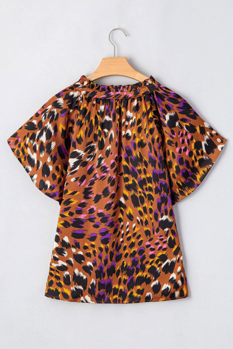 HIDDEN GEMS Artsy Leopard Ruffle Top