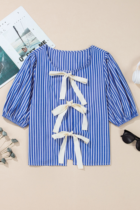 HIDDEN GEMS Stripe Bow Tie Top