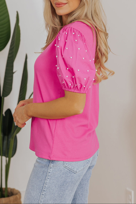 HIDDEN GEMS Pretty Beaded Puff Sleeve Top