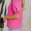  HIDDEN GEMS Pretty Beaded Puff Sleeve Top