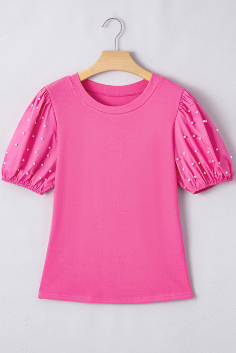 HIDDEN GEMS Pretty Beaded Puff Sleeve Top