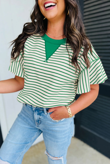 HIDDEN GEMS | Sweet Summer Stripe Ruffle Sleeve Top