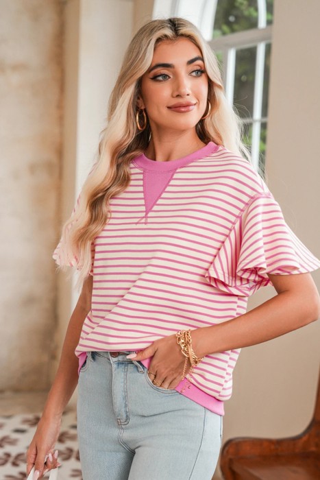 HIDDEN GEMS | Sweet Summer Stripe Ruffle Sleeve Top