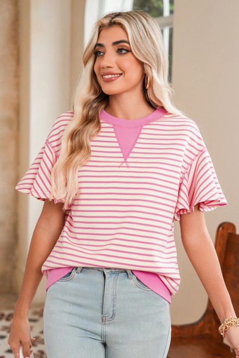 HIDDEN GEMS | Sweet Summer Stripe Ruffle Sleeve Top